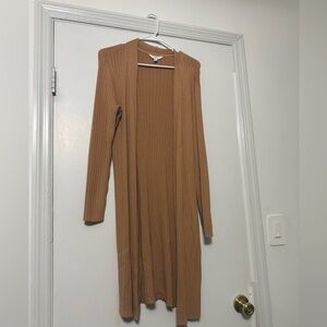 Light Tan Ribbed Long Cardigan